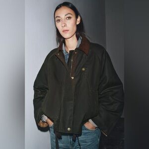 ZARA CONTRAST COLLAR WAXED JACKET ZW COLLECTION